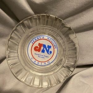 Jerry's Nugget Casino Glass Ashtray - Clear with Red & Blue Logo